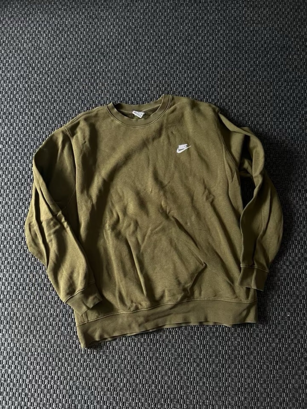Nike Olive Crewneck Sweatshirt with Small White Swoosh